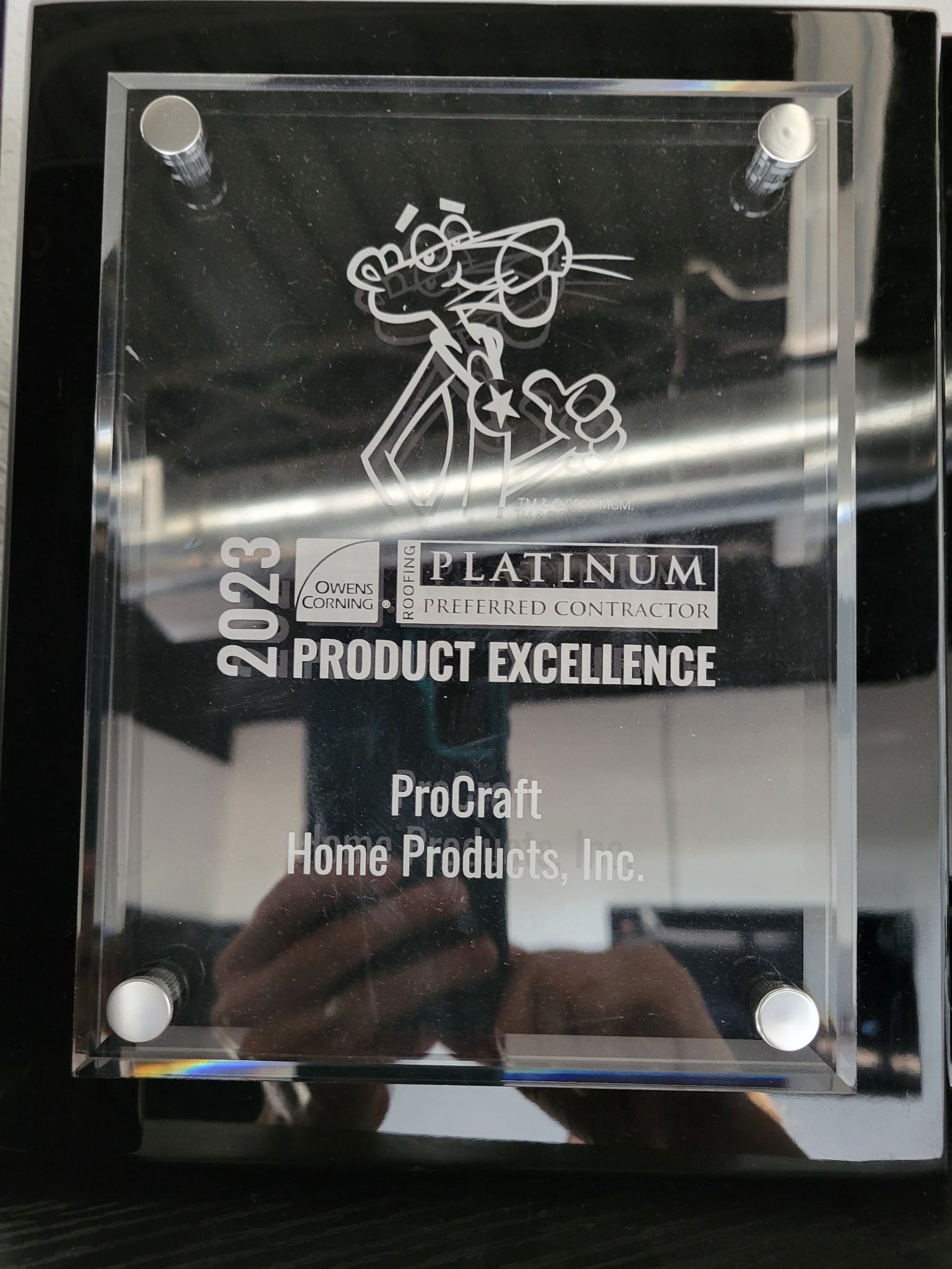 Pro Craft Home Products honored in 2023 with Owens Corning Product Excellence Award, showcasing Toledo’s trusted roofing expertise.