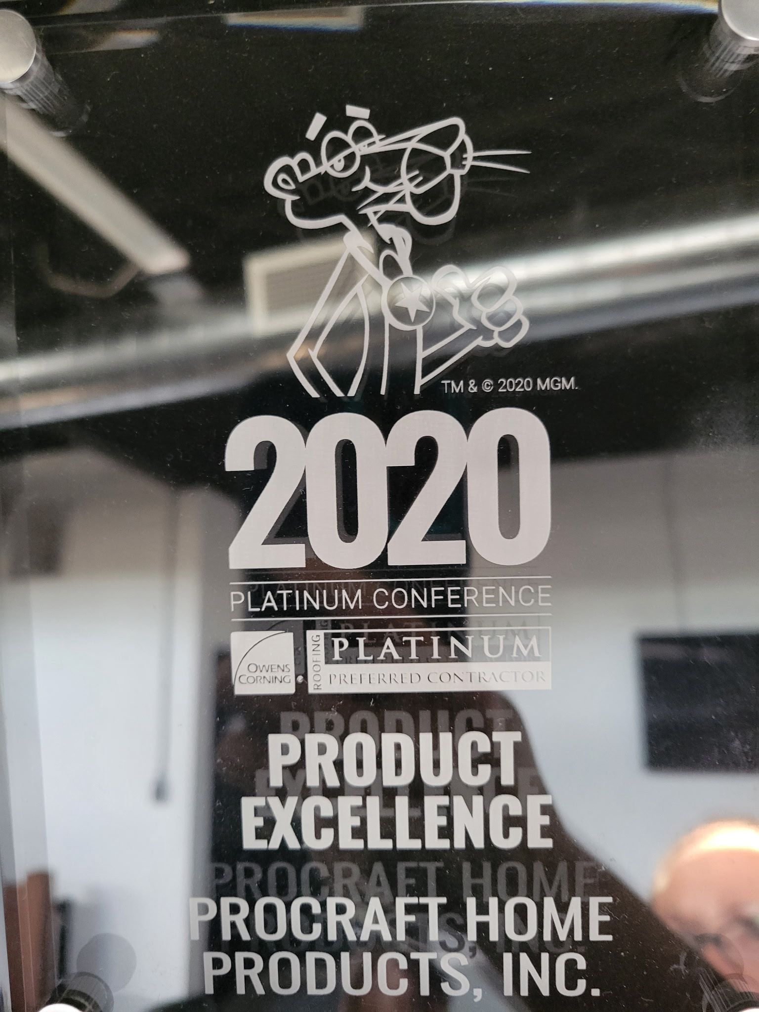 Pro Craft Home Products, Toledo’s Platinum Preferred Contractor, recognized with the 2020 Owens Corning Product Excellence Award for top-quality roofing services.