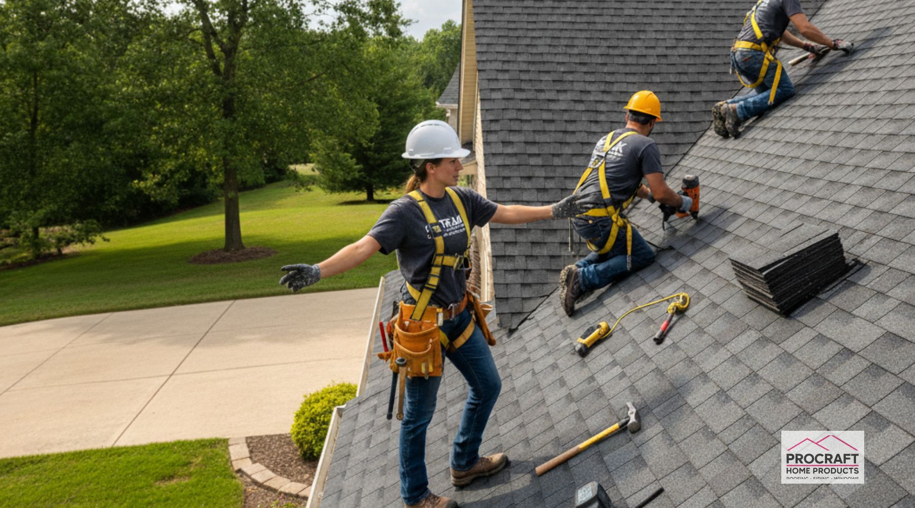 Roofing contractor in Belmore OH repairing residential roof