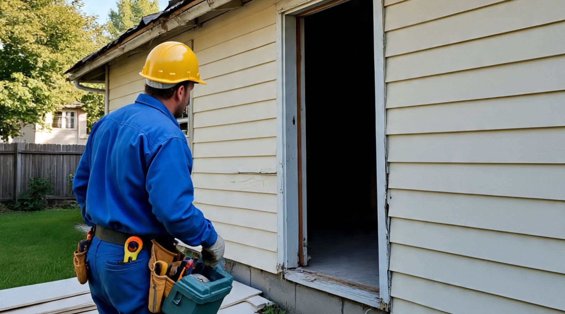 Siding Repair and Installation Worker fixing damaged house siding in Woodhurst, OH