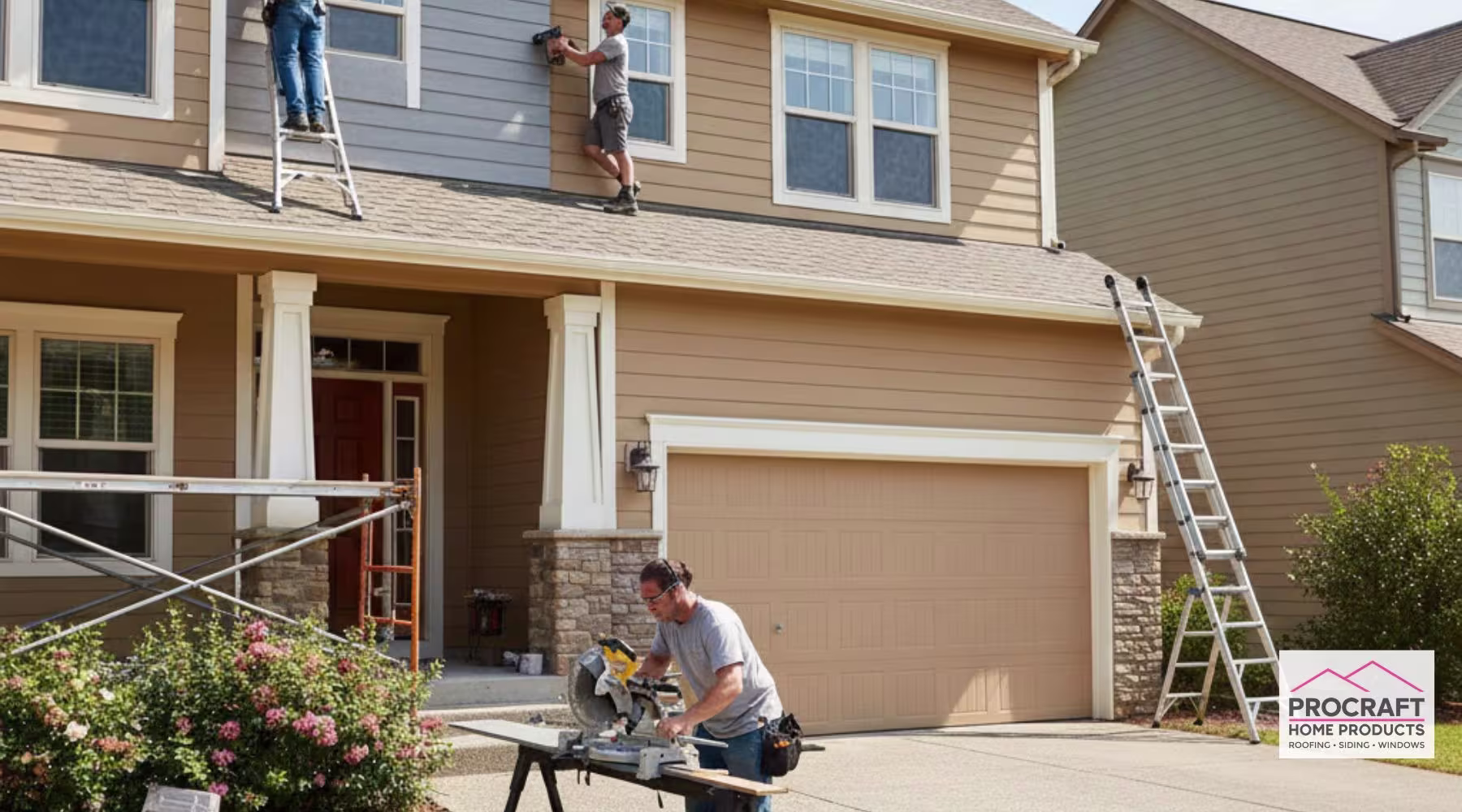 Siding repair and installation services on a residential home